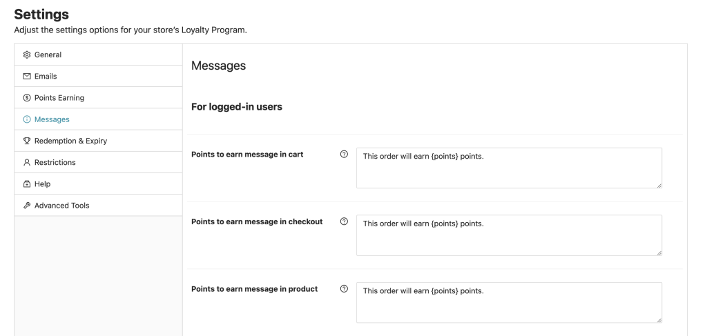 Points messaging feature